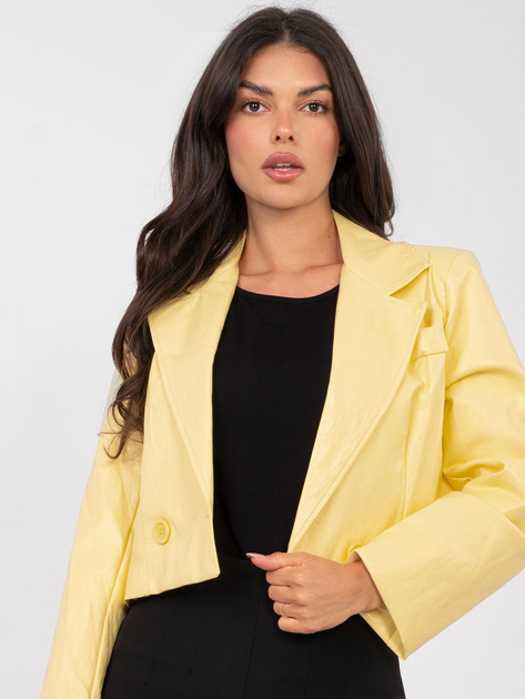 Jasnożółta skórzana marynarka z podszewką RUE PARIS