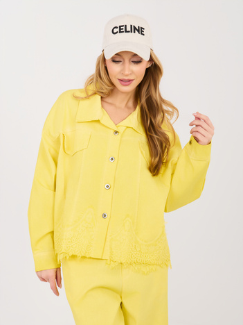 Żółta jeansowa kurtka  z koronką RUE PARIS