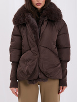 Chocolate winter women's jacket with fur.