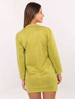 Limonkowa zamszowa marynarka z imitacją kieszeni