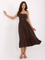 Ciemnobrązowa muślinowa sukienka z guzikami