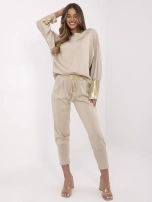 Beżowy damski komplet z błyszczącymi wstawkami 