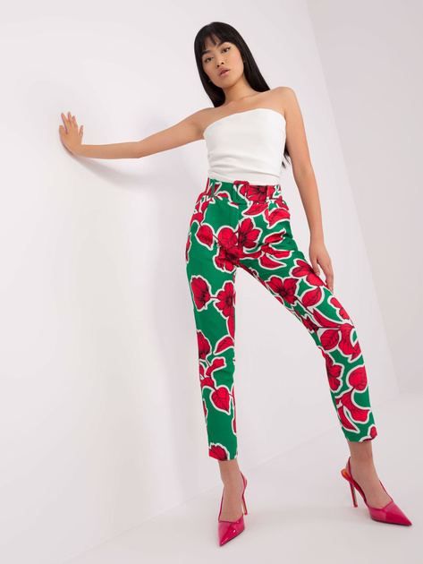 Hurtownia Zielono-różowe eleganckie spodnie z printem