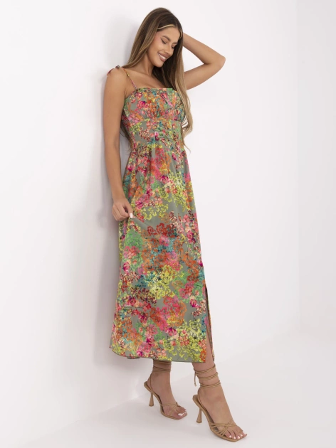 Khaki sukienka na wiązanych ramiączkach