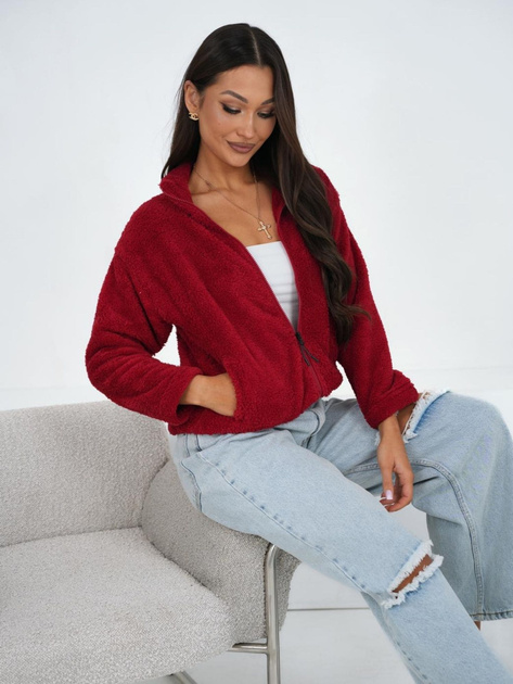 Ciemnoczerwona futrzana bluza z suwakiem