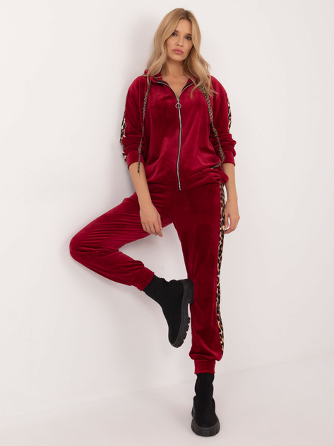 Hurtownia Bordowy welurowy komplet z motywem zwierzęcym