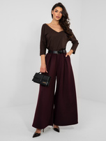 Śliwkowe spodnie spodnie palazzo z paskiem RUE PARIS