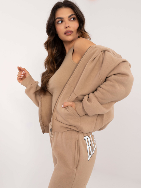 Hurtownia Ciemnobeżowy dresowy komplet z topem