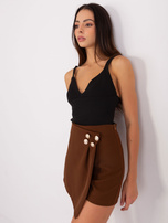 Hurt Brązowy damski komplet elegancki z szortami 