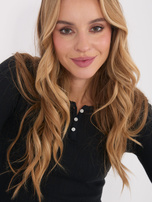 Czarna ażurowa bluzka basic z długim rękawem