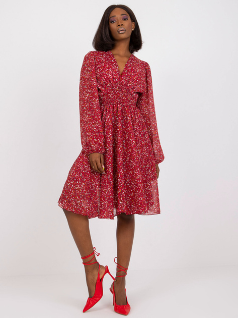 Bordowa sukienka midi z printami ZULUNA