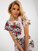 Hurt Jasnoróżowy kombinezon w kwiaty z szerokimi spodniami