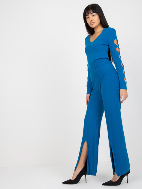 Hurt Ciemnoniebieskie szerokie spodnie dzianinowe z rozcięciem