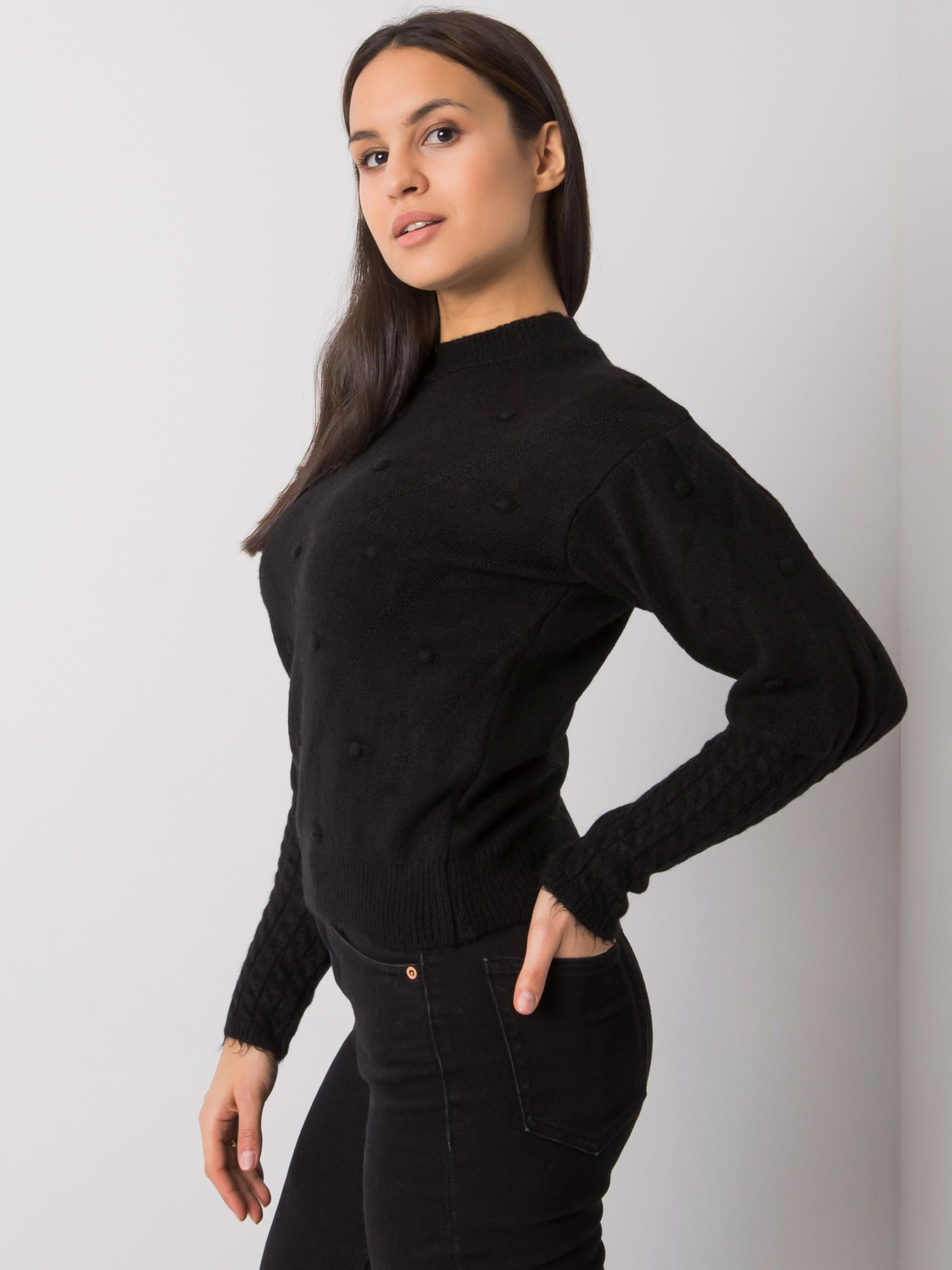 Czarny sweter z ozdobnymi rękawami Salamanca RUE PARIS