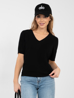 Czarny klasyczny sweter z krótkim rękawem 