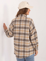 Hurt Beżowa ciepła koszula w kratę z zapięciem na guziki