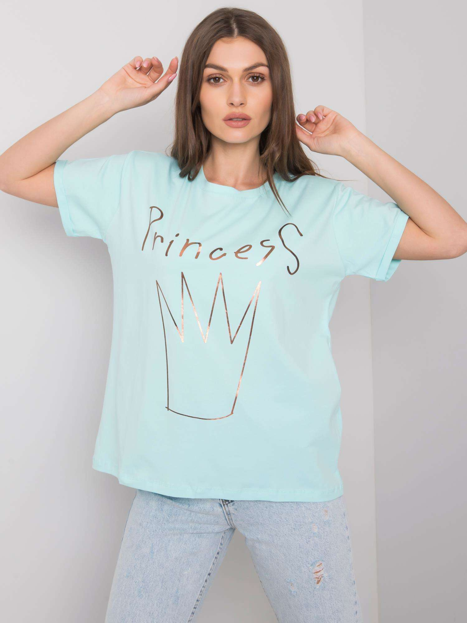 Minzfarbener T-Shirt mit Druck Aosta.