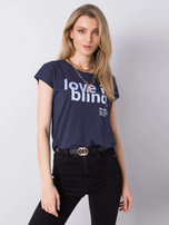 Granatowy t-shirt z napisem STITCH & SOUL