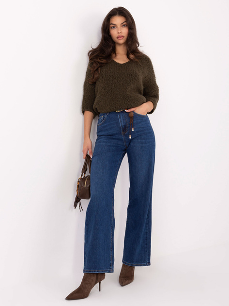 Ciemnoniebieskie jeansy straight leg z paskiem