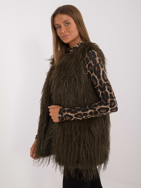 Hurtownia Khaki kamizelka futrzana zapinana na haftki