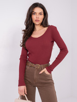 Bordowa dopasowana bluzka basic w prążek 