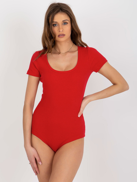 Hurtownia Czerwone prążkowane body basic z bawełny