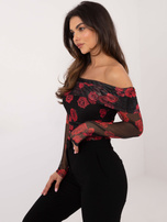 Hurt Czarno-czerwona bluzka hiszpanka z siateczki