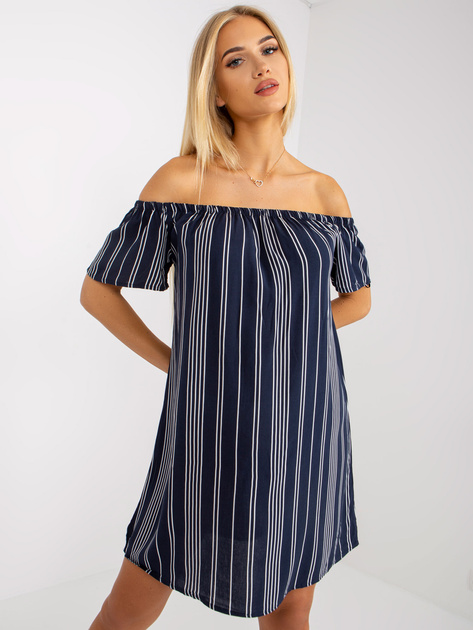 Granatowa wiskozowa sukienka hiszpanka w paski FRESH MADE