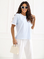 Biało-jasnoniebieski damski t-shirt z bawełny RUE PARIS