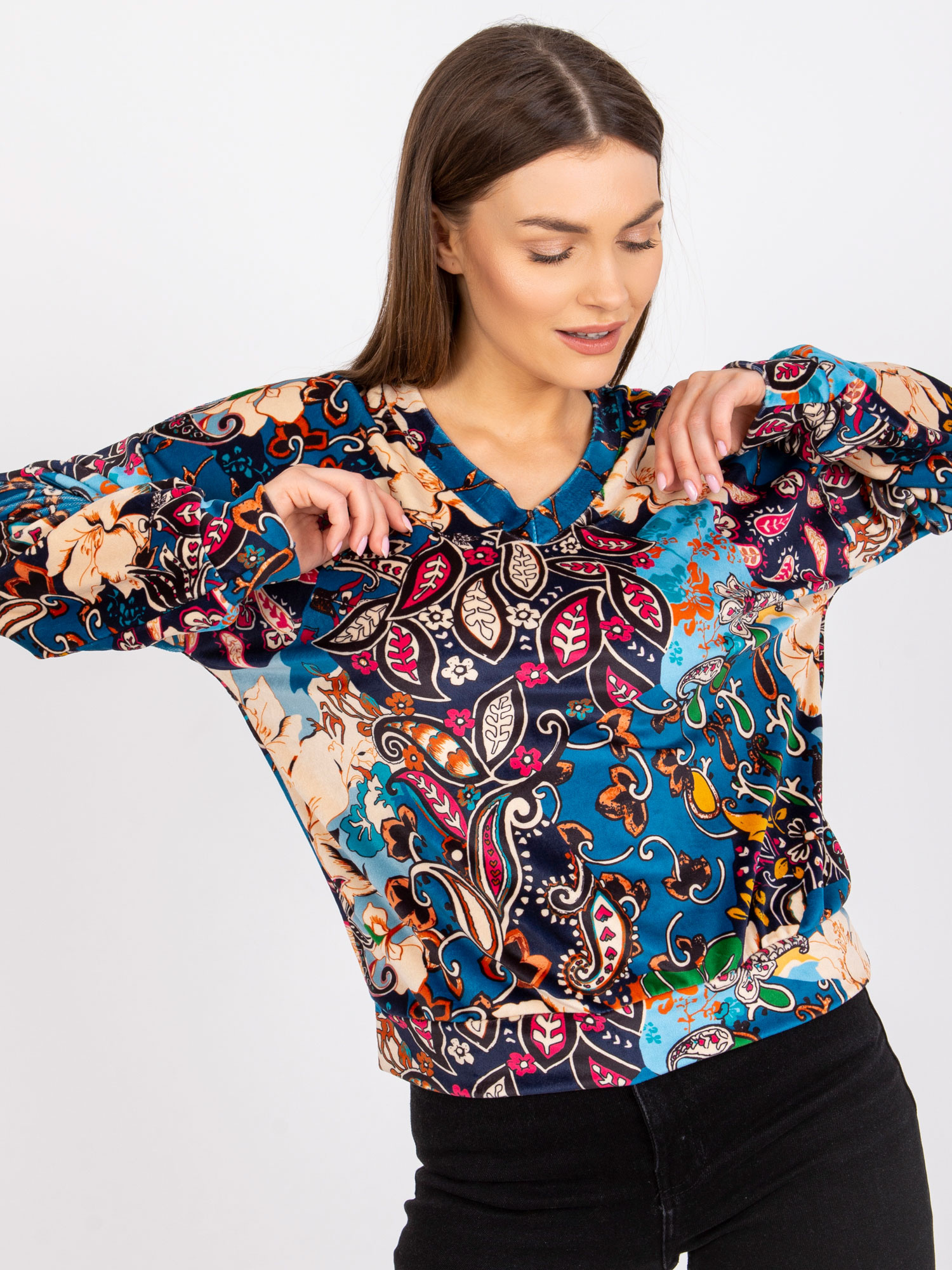 Blaue Damenbluse mit Prints Ruby.