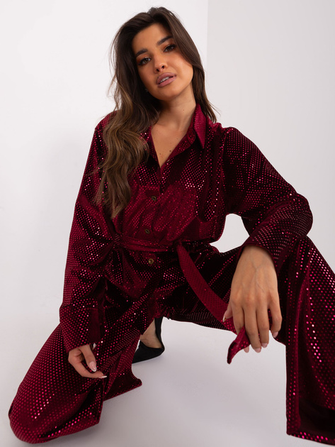 Hurtownia Bordowy elegancki komplet z paskiem