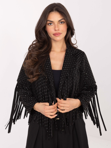 Czarna zamszowa kurtka z frędzlami