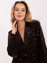 Ciemnobrązowa cekinowa marynarka z zapięciem na guzik RUE PARIS