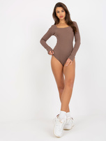 Hurt Brązowe prążkowane body basic z długim rękawem