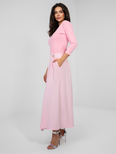 Pastelowa różowa rozkloszowana spódnica z kieszeniami