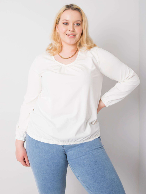 Ecru bawełniana bluzka plus size z długim rękawem Hailey