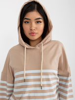 Hurt Beżowo-biała damska bluza basic z kapturem RUE PARIS  