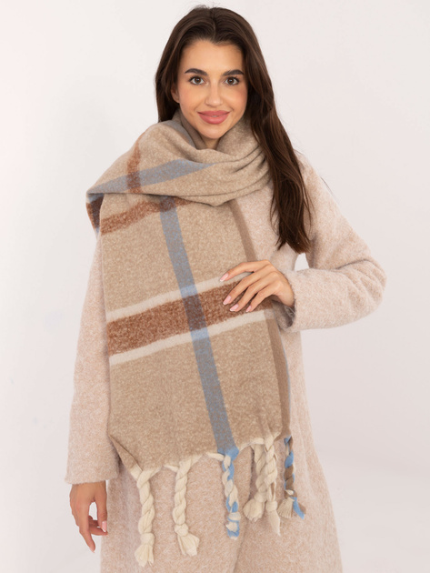 Hurt Ciemnobeżowy szal z plecionymi frędzlami