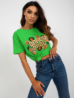 Hurtownia Zielony damski t-shirt z napisem i nadrukiem