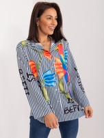 Hurtownia Granatowo-biała koszula damska z nadrukiem