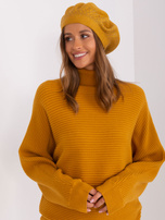 Hurtownia Musztardowy damski beret z aplikacjami