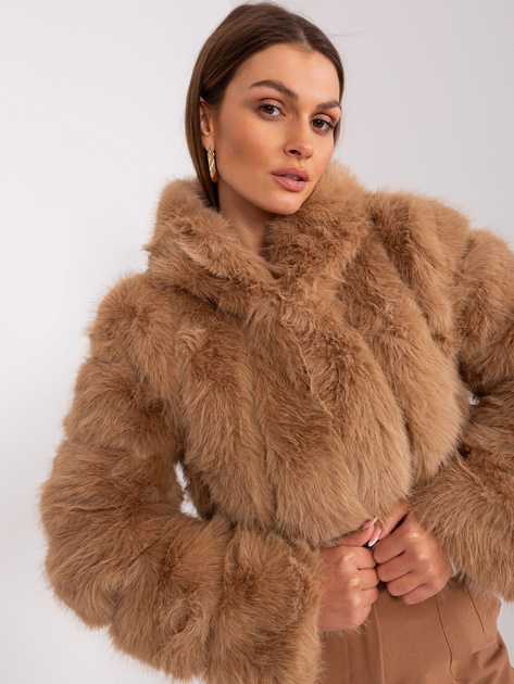 Hurt Camelowa futrzana kurtka przejściowa z kapturem