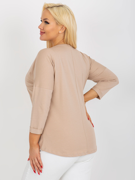 Hurtownia Beżowa bluzka plus size z nadrukiem i napisem