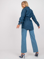 Niebieska damska koszula jeansowa z paskiem RUE PARIS 