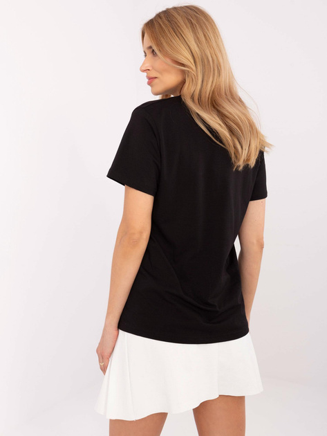 Hurtownia Czarny damski t-shirt z aplikacją z dżetów