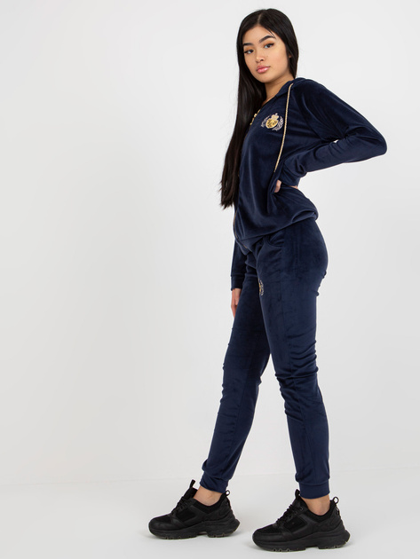 Hurt Granatowy damski komplet welurowy z bluzą rozpinaną