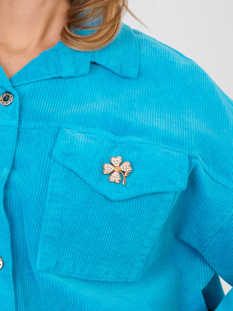 Niebieska sztruksowa kurtka z broszkami RUE PARIS