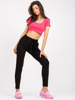 Czarne spodnie materiałowe slim fit z wiązaniem RUE PARIS