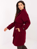 Bordowy dwurzędowy płaszcz damski RUE PARIS