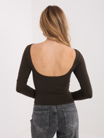 Czekoladowa bluzka basic z długim rękawem